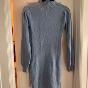 Elegant Blue Ribbed Knit Dress